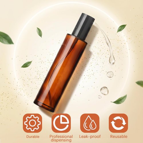 TOPWEL 3PCS 60ml/2oz Empty Amber Glass Lotion Pump Bottles Travel Cosmetic Makeup Soap Dispensers Containers Jars with Black Cap for Foundation Cream Makeup Removel Oil Shampoo