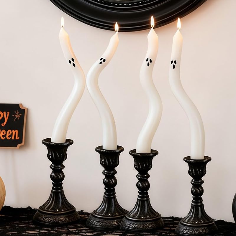 4 Pack Halloween Ghost Taper Candles - Indoor Decor, Twisted Ghost Shapes