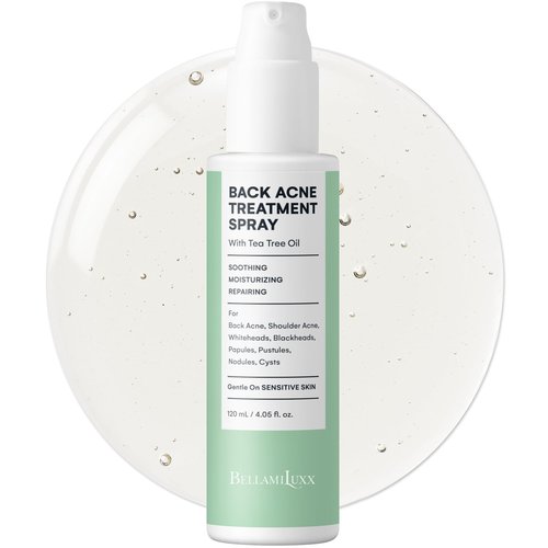 BellamiLuxx Back and Body Acne Treatment Spray: 2% Salicylic Acid & Tea Tree Oil Bacne Spray for Clear, Soothe & Moisturize - Effective for Men, Women, Teens with Back, Shoulder, Arm, and Chest Acne