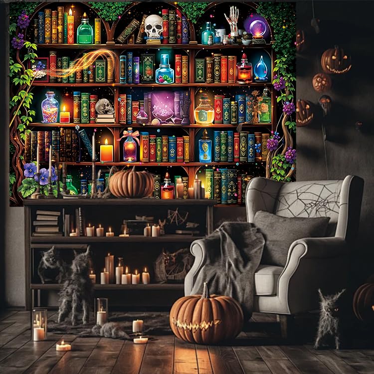 Halloween Scientist Laboratory Backdrop 7x5FT Witch Bookshelf Poison Skull Photo Background Kids Adult Halloween Party Decor Variation of THIS listing