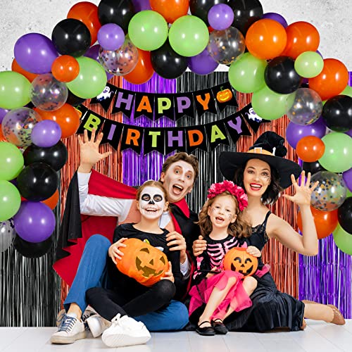 Halloween Birthday Party Decorations Set with Banners Balloons Fringe Curtains