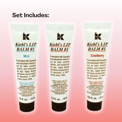 Kiehl's Lip Balm Treatment Set - 3-Piece Collection in Mint, Cranberry & Original Flavors