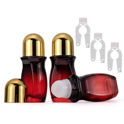 JIUWU 3 Pack 50ml Empty Glass Roller Bottles for Essential Oils, Perfume, Cosmetics with Plastic Roller Ball and Screw Cap, Leak Proof Refillable Deodorant Containers