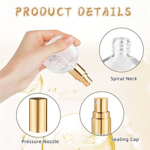 12 Pcs 10ml/0.34oz Glass Spray Bottle Clear Empty Fine Mist Glass Atomizer with Sprayer Pump for Fragrance Essential Oil Travel - Gold