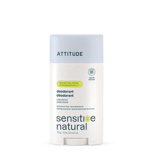 ATTITUDE Deodorant for Sensitive Skin - Aluminum Free, Vegan & Unscented, Long-Lasting Protection | 2.64 Oz