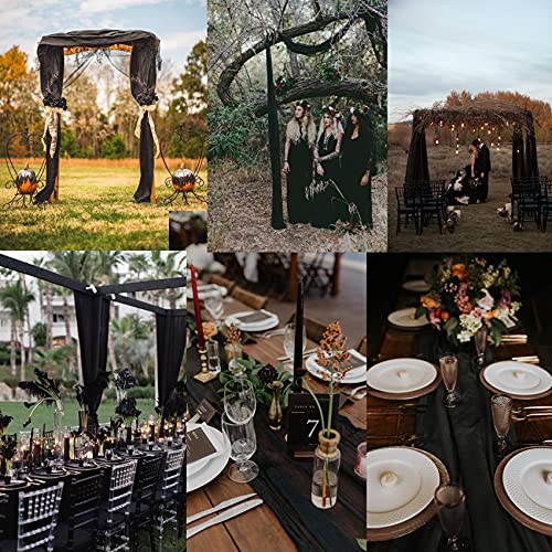 Black 12-Pack 10ft Chiffon Table Runners - Boho Rustic Wedding Party Decor