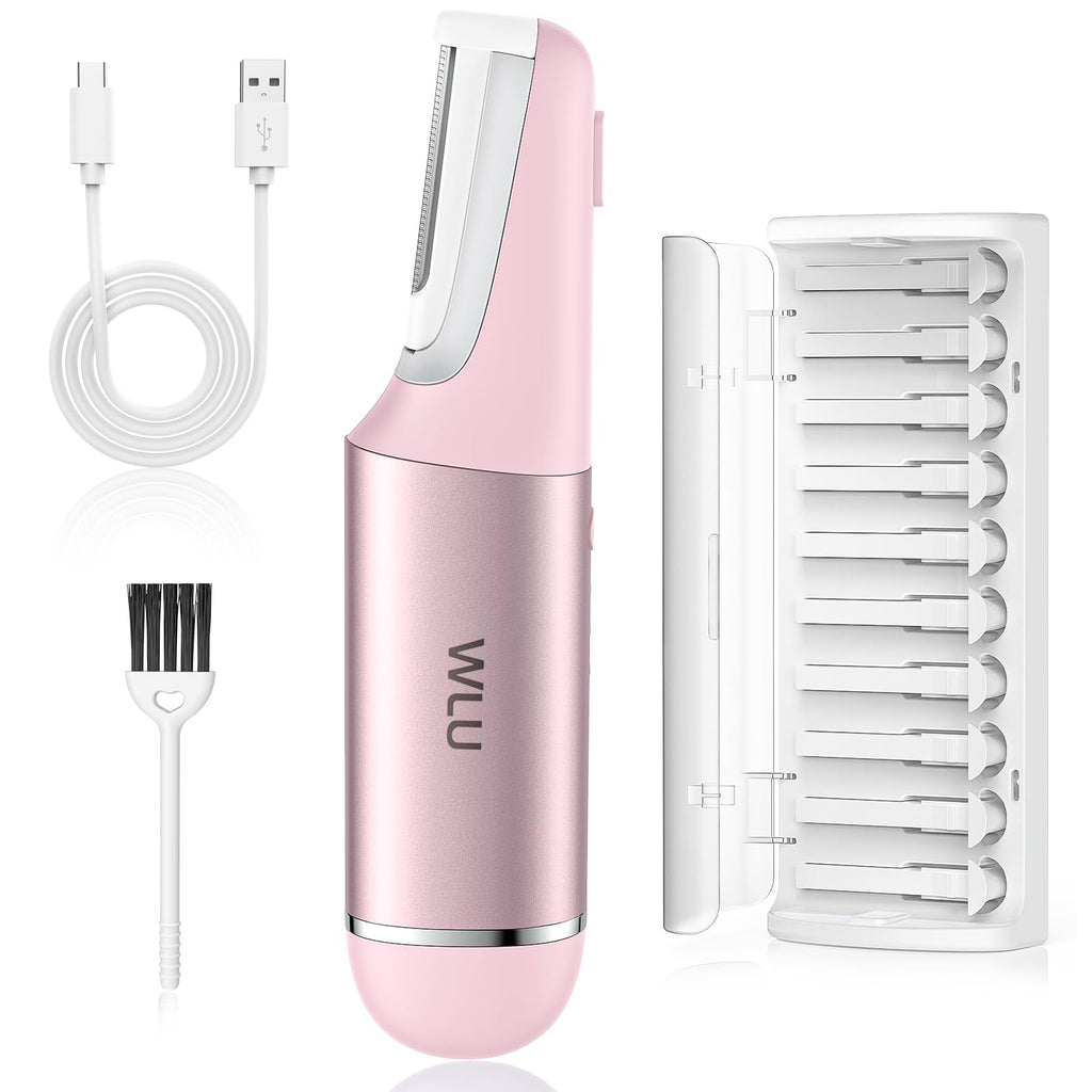 WLU Dermaplane Razor for Women Face with 10 Replaceable Blades, Dermaplaning Tool for Face to Remove Facial Hair & Peach Fuzz, Sonic Dermaplaning Tool for Women, Dermaplane Razor(Pink)