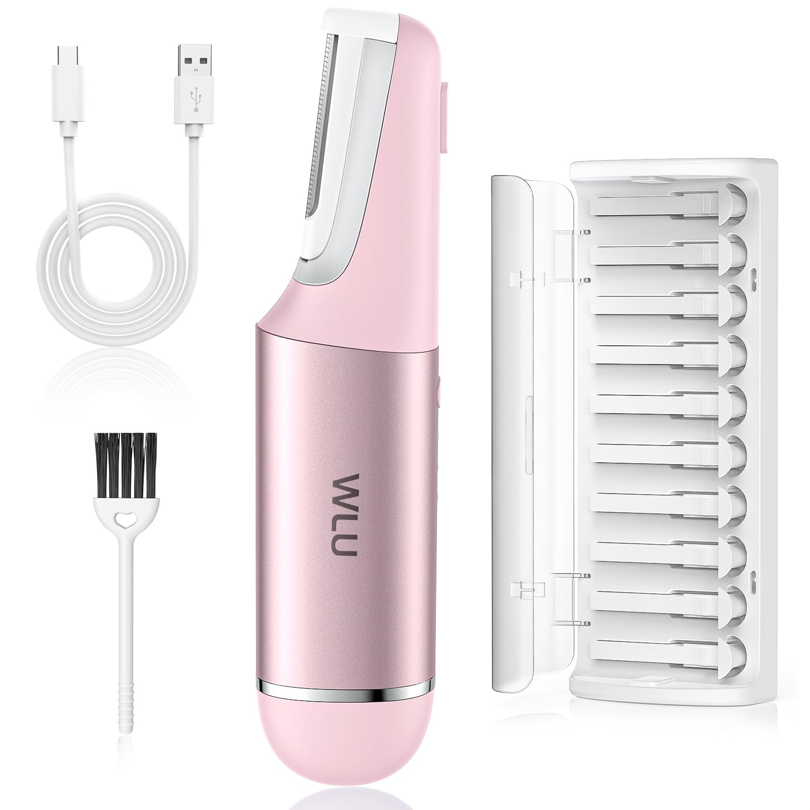 WLU Dermaplane Razor for Women Face with 10 Replaceable Blades, Dermaplaning Tool for Face to Remove Facial Hair & Peach Fuzz, Sonic Dermaplaning Tool for Women, Dermaplane Razor(Pink)