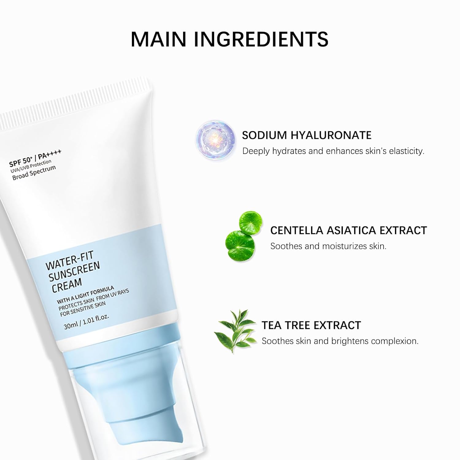 Water-Fit Sunscreen Cream SPF 50+ | Lightweight Daily UV/UVB Protection | Moisturizing Formula | 30ml