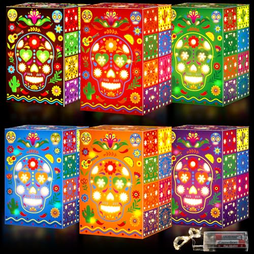 24-Piece Day of the Dead Skull Candle Holder Set with Flameless LED Lights