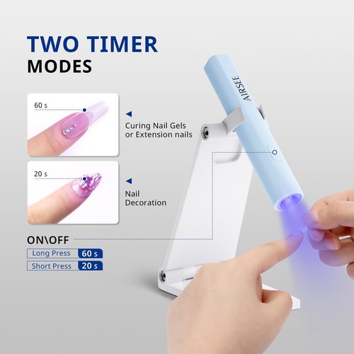 AIRSEE Mini Handheld UV Light with Stand,Portable Rechargeable Nail Lamps,2 Timers for Fast Nail Extension,Rhinestone Glue Decoration,Gel Strips at Home,Travel(Blue)