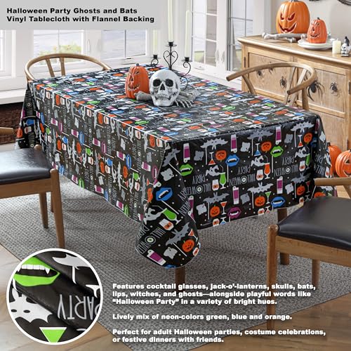 Halloween Ghosts Bats 60 x 84 Inch Vinyl Tablecloth - Spooky Party Decor