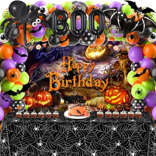 Halloween Birthday Party Decorations Kit 105 pcs Balloons & Web Arch Set