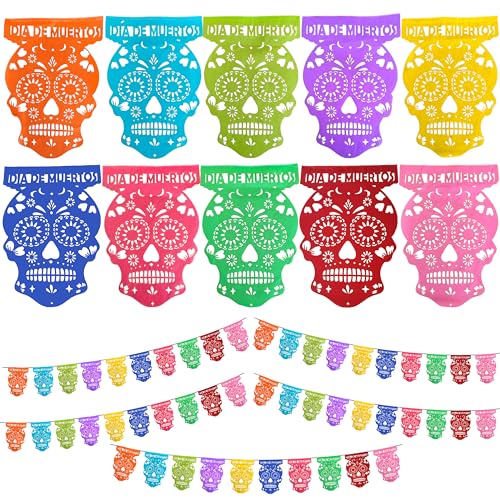 Mexican Multicolor Paper Skull Banners Set of 5 - Day of the Dead Decorations