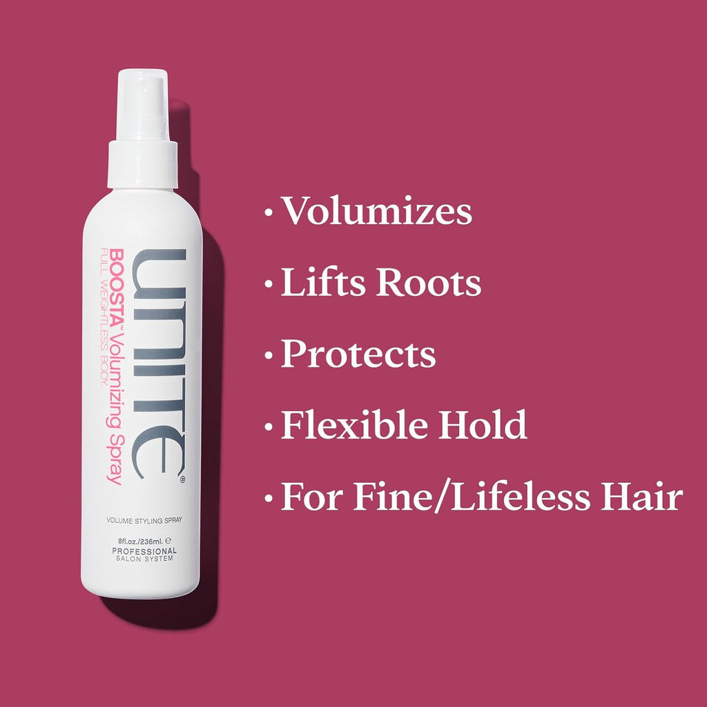 UNITE Hair BOOSTA Shampoo, Conditioner & Volumizing Spray - Adds Lift, Body & Shine for Fine Hair | 10 Fl Oz, 8 Fl Oz, 8 Fl Oz