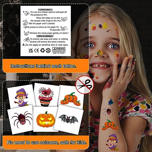 Halloween Temporary Tattoos for Kids - 102 Fun Sticker Sheets, Waterproof & Easy to Remove