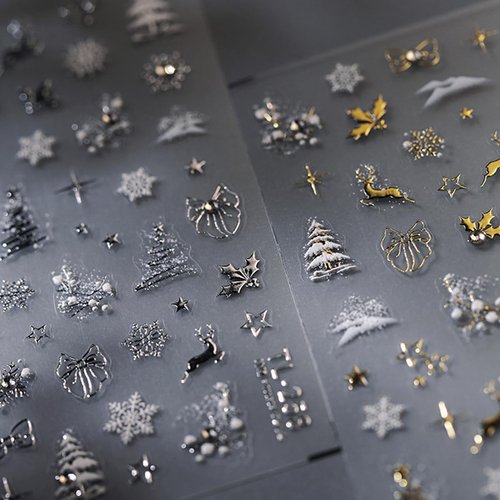 5D Embossed Chirstmas Nail Art Stickers 2 Sheets Xmas Tree Snowflakes Nail Decal Self Adhesive Pegatinas Uñas for Women Nail Supplies Art Design Stickers