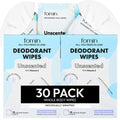 FOMIN Travel Deodorant Wipes - 30 Count - Unscented - pH Balanced, Hypoallergenic Mini Deodorant Wipes For Women and Men - Plastic-Free, Individually Wrapped Underarm & Body Wipe