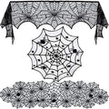 Black Lace Halloween Decorations Set - Spider Web Tablecloth & Mantel Scarf - 3 Pack