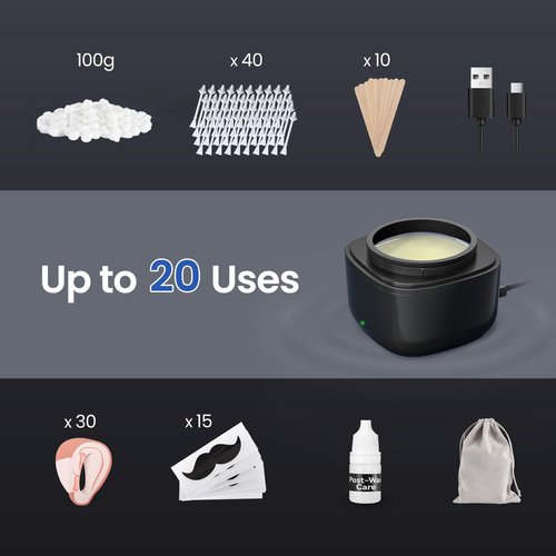 CAVSTORM Nose Wax Kit Men, Nose Hair Waxing Kit with 158°F Smart Temp Control, 40 Sticks, 100g Wax, Painless Nose Hair Removal with USB-C Fast Heating, Upgraded Capacity, Multi-Accessories