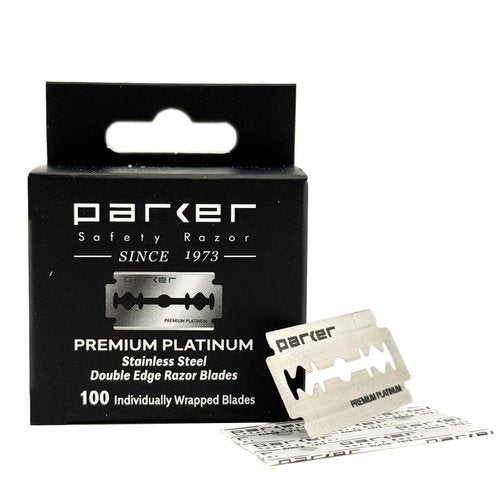 Parker Premium Platinum Double Edge Safety Razor Blades - 100 Count Salon Pack | Swedish Steel, Platinum-Tungsten-Chromium Coated | Smooth, Comfortable Shave | For Barbershop & Home Use
