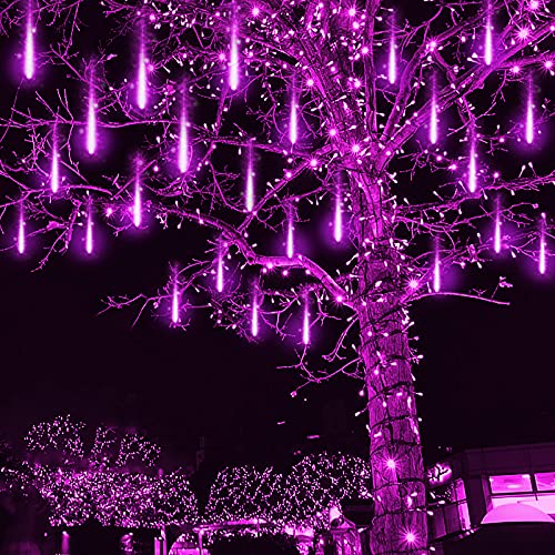 Purple Meteor Shower Lights for Halloween Christmas Decor Yard Outside - 16 Tubes