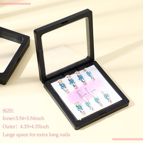 meekoo 30 Pcs Press on Nail Packaging Box with 90 Pcs Adhesive Double Sided Tape Artificial Nail Display Case Storage Container Box Acrylic Packaging Organizer for Art Home Salon(Black)