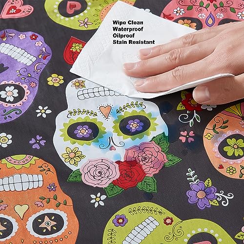 Halloween Sugar Skull Vinyl Tablecloth 60 x 84 Inch Rectangular with Flannel Backing