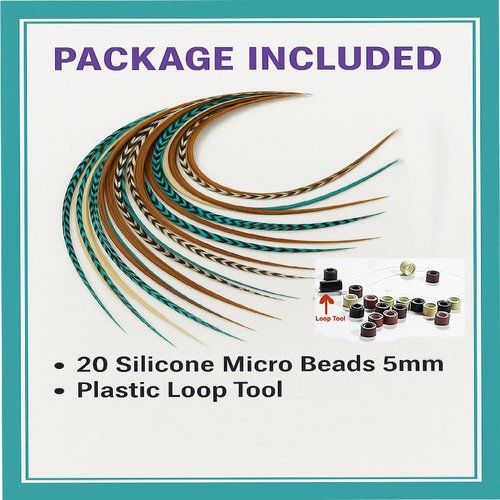 Sexy Sparkles Feather Hair Extensions Kit – 20 Genuine Rooster Feathers (8–11 inches) with 20 Silicone Micro Beads + Loop Tool – Heat Style Friendly, Reusable, Natural & Vibrant Colors Everyday Wear