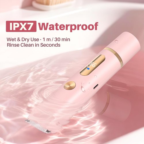 BUJIOLA 2025 Upgraded Bikini Trimmer for Women, Dual-Head Shaver with LCD Display, Ceramic-Blade Pubic Hair Trimmer, IPX7 Waterproof Wet & Dry Shower Shaver, Travel-Ready Gift Pouch (Light Pink)
