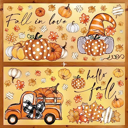 Fall Window Cling Stickers 103PCS Thanksgiving Autumn Decor Gnome Pumpkin Truck
