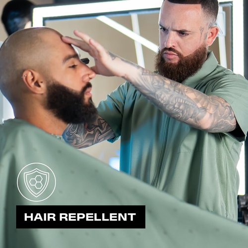 Barber Strong The Barber Cape Haircut Cover for Men, Hair Repelling and Static-Reducing Material, Flexible Elastic Neckband, Water Resistant Fabric, Oversized for Complete Coverage - Green Shield