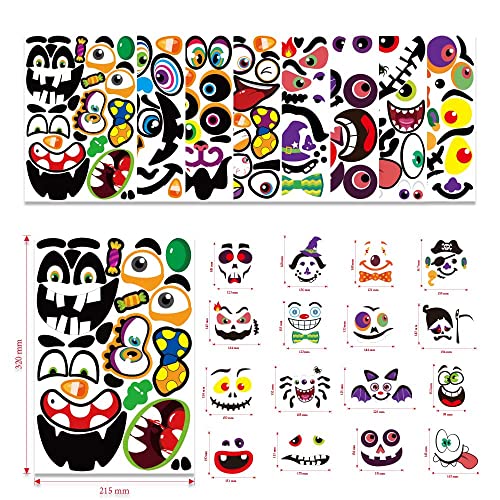 Halloween Pumpkin Face Stickers - Style 1, 16 Sheets for Decoration & DIY Pumpkin Faces