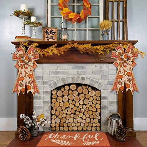 Large Fall Pumpkin Wreath Bow with Pumpkin Leaves - Style 1 - Thanksgiving Door Decor