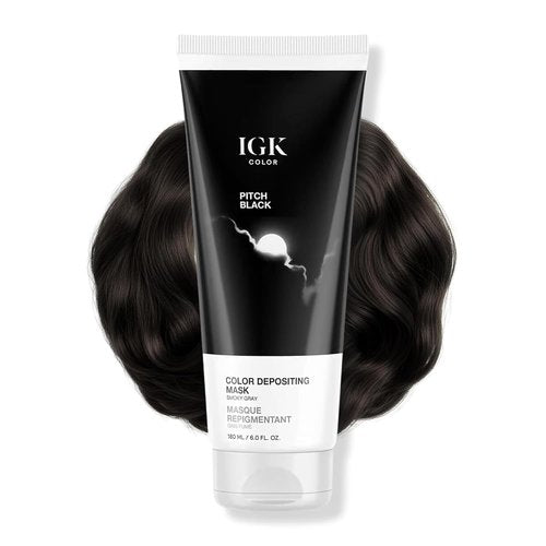 IGK Pitch Black Color Depositing Hair Mask - Smoky Gray Semi-Permanent Conditioner + Gloss Toner | Hydrating Shine + Color Refresh | Vegan + Cruelty-Free | 6 oz