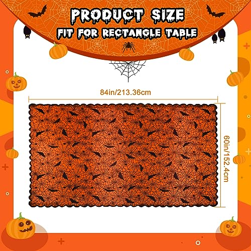Halloween Table Cloth 2pcs Black Lace Spider Web Cover with Orange Liner - Variation of Black+Orange