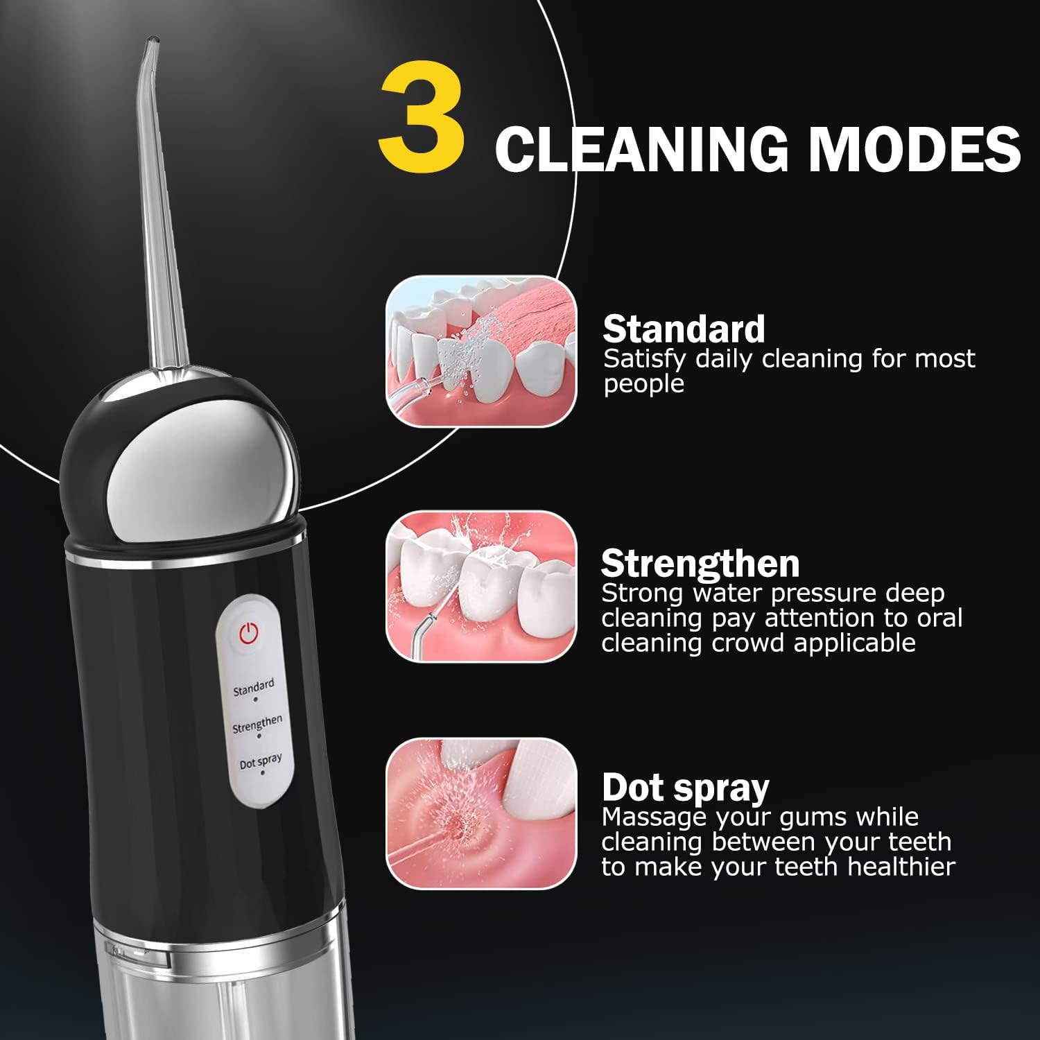 Water-Flosser-Cordless-Teeth-Cleaner MAKJUNS Water Dental Flosser with 3 Modes 4 Jets Rechargeable Dental Oral Irrigator for Home Travel (Premium Black)