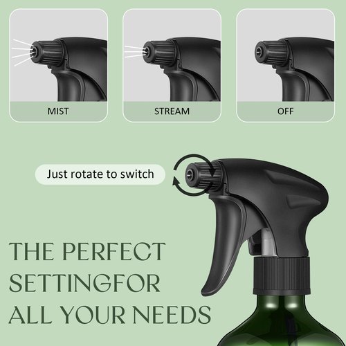 Honeydak 2 Pcs 360° Spray Bottle, 16 Oz/ 500 ml Plastic Upside Down Spray Bottles for Cleaning, Plants, Hair Water, with Nozzle W/fine Mist and Stream Setting(Green)