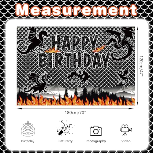 Dragon Backdrop Banner for Birthday Party Decorations - 70 x 47 Inches