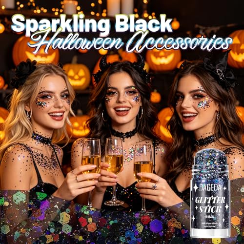 Black Body Glitter Stick for Face Hair & Body Halloween Sparkle - DAGEDA