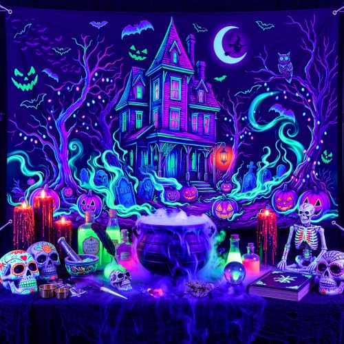 Glow in The Dark Halloween Banner Backdrop for Neon Party Decorations