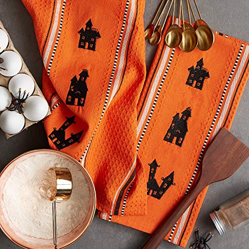 Halloween Haunted Houses Kitchen Dish Towel Set - Spooky Décor, 2 Pack, 18x28