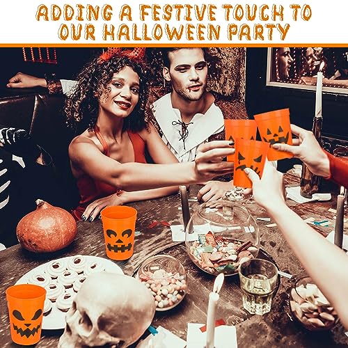 Halloween Plastic Cups 12 oz Orange Pumpkin Jack O Lantern Party Supplies - 60 Pieces
