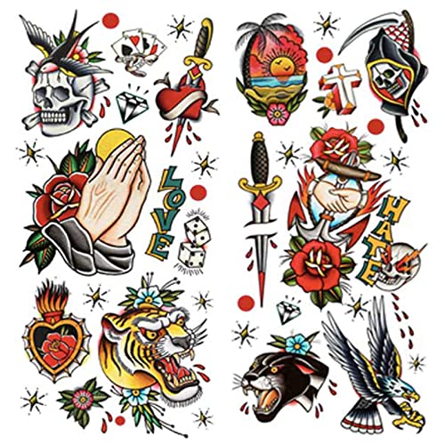 Temporary Tattoo Sheets 120×260mm Vintage Skull Rose Designs for Body Art