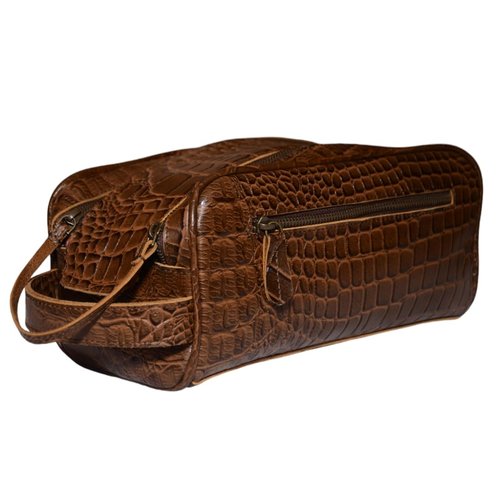 MILITARIA STUFFS Premium Buffalo Leather Unisex Toiletry Bag Travel Kit (King Size) Shaving kit Accessories :Shaving Brush Case, Razor Protective Travel Case (Combo of 4 Items) (Crocodile Print)