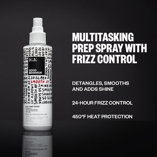 IGK Good Behavior Smoothing Frizz Fighters Set - 4-in-1 Prep & Spirulina Protein Spray | Frizz Control & Heat Protection | Vegan & Cruelty-Free