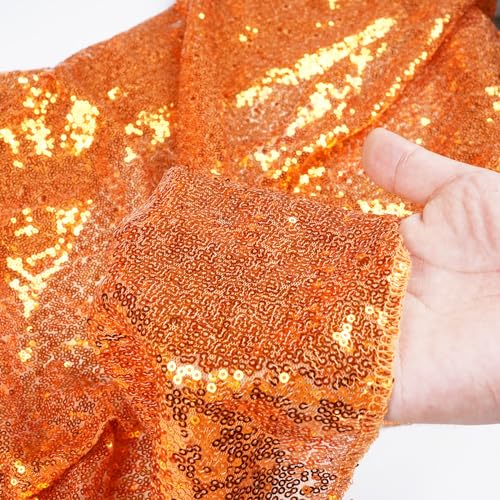 Orange Sequin Rectangular Tablecloth 90x132 Inch for Weddings & Parties - Sparkly Fabric