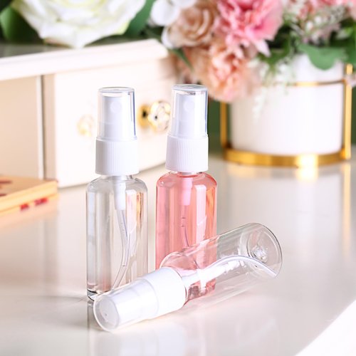 Uiifan 100 Pcs Mini Clear Spray Bottles 1 oz Small Empty Plastic Fine Mist Spray Bottles with Small Funnels for Essential Oils Travel Alcohol Perfumes