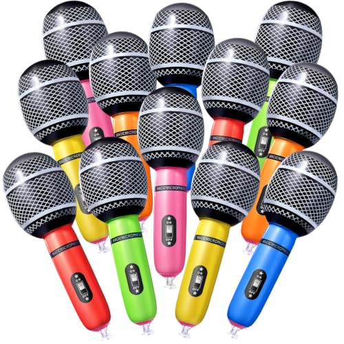 Inflatable Microphones Party Decorations, 12 Pack, 10 Inch Fun Karaoke Props