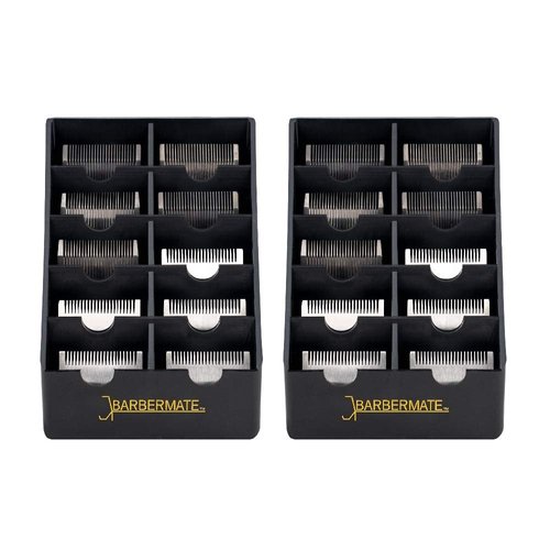 2 Pack BarberMate Blade Rack Storage Tray - Holds 10 Clipper Blades (Black)